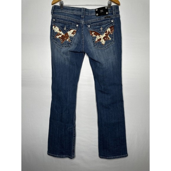 Miss Me Denim - Miss Me Cow Print Pockets Boot Cut Embellished Denim Blue Jeans Women’s Size 32